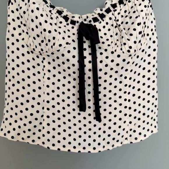 Reformation "Andrea" Eclipse Polka Dot Sweetheart Tie Cami Spaghetti Strap Top - Picture 6 of 14